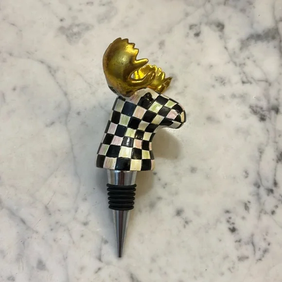 Mackenzie Childs Courtly Check Moose Bottle Stopper - Picture 2 of 14